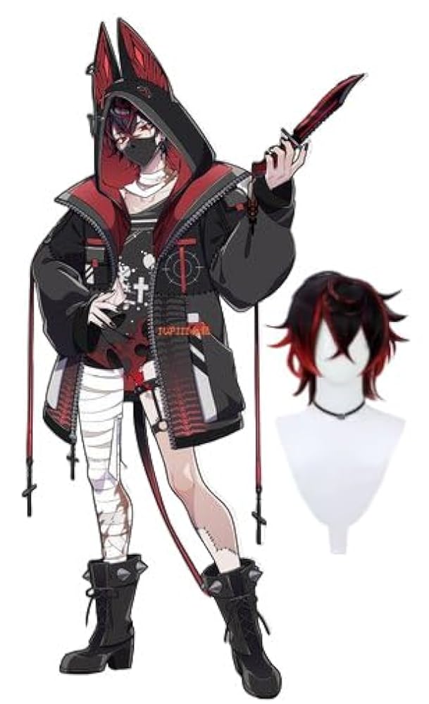 狐面付き『BABYL初期風』黒赤コスチュームセット　コスプレ衣裳セット Amazon.co.jp: [YOkima] vtuber k9 kuroウィッグ、靴付き
